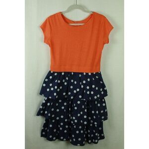 Shabby Apple Dress Small Women's Ruffle Polka Dot Orange Navy Blue Vintage Style